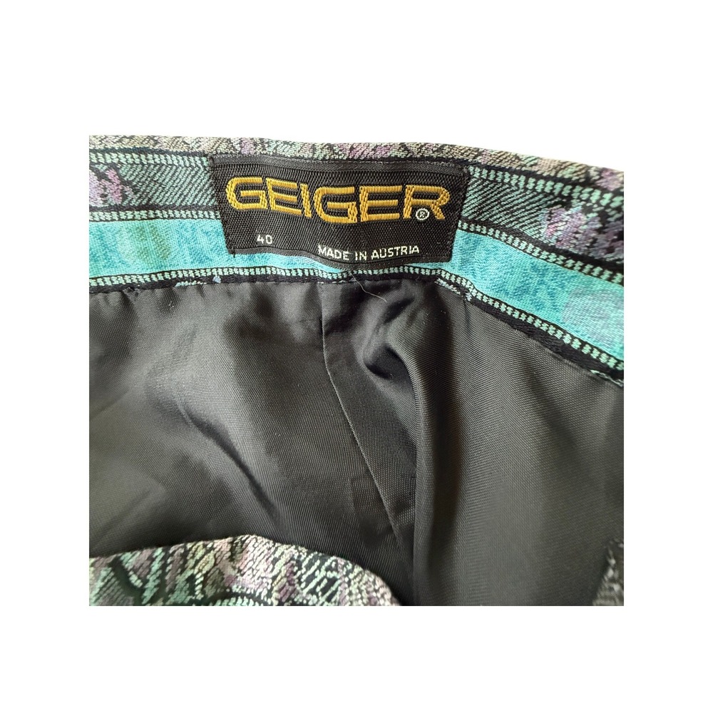 VTG‎ Geiger Teal Black Floral Striped Pleated Cotton Dirndl Skirt Size 40 - Picture 7 of 9